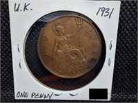 1931 United Kingdom One Penny Coin