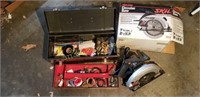 tool box and 7.25" saw