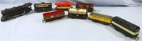 8 PC TRAIN AND TRAIN CAR METAL TOY LOT