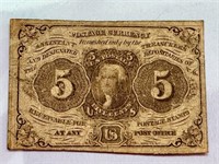 RARE US 1st ISSUE 5 CENTS FRACTIONAL CURRENCY NOTE