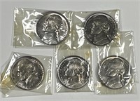 1952-D Jefferson Nickel Lot of 5 Uncirculated UNC
