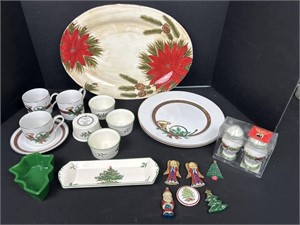 Christmas dishes 12 plates, 11 cups with saucers,