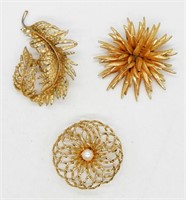 (3) LARGE GOLD TONE BROOCHES