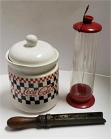 Lot w/ Ceramic Coca-Cola Jar, Straw Holder, and