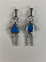 (2) 925 Sterling Silver Boy and Girl birthstone