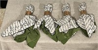 Set of 8 Formal Green & White Napkins with Rings