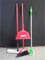 2 swiffers and a broom with dustpan