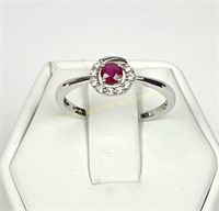 BLISS 18K GOLD RUBY AND DIAMOND OPEN HALO RING