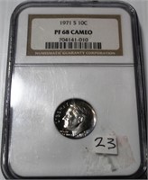 1971 S Roosevlet Dime NGC PF68 Cameo