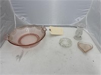 Pink Depression Glass Bowl Lead Crystal Vase