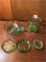 Mixed 5 pcs of green depression glassware