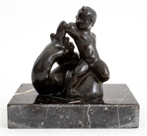 Just Anderson Bronze Sculpture of Boy and Dragon