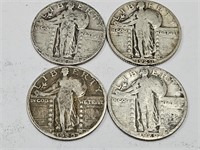 4 1929  Silver Standing Liberty Quarter Coins