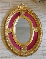 Cartouche Crowned Gilt Oval Beveled Mirror.