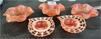 5 Carnival glass dishes, apx 5.5" wide