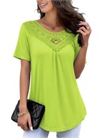 P3474  FOLUNSI Lace Pleated Tunic Tops, 1XL