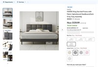 N2057  HAIIDE King Bed Frame Upholstered, Grey
