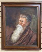 Old Scholar Antique O/C Painting, Signed