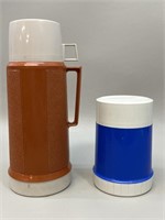 2 Thermos Brown & Blue Vaccuum Bottles