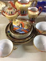 Oriental dishes, cups, saucers & Japan tea pot,