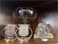 Glass Compote with Tea Lights and Figurine