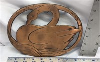 F13) COPPER PLATED HEAVY CAST IRON SWAN TRIVET,