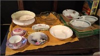 Hand Painted Plates, Bowls, Footed Glass Bowl