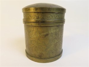 Brass Covered Box, Marked China - 3" Dia x 3.5" T