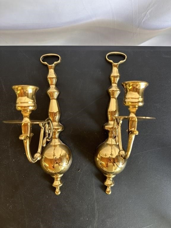 2 Brass Wall Candlestick Holders