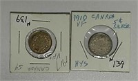 1910 & 1917  Canadian  5 Cents  VF