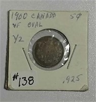 1900  Canadian 5 Cents  Oval O's  F-12
