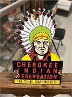 Cherokee Indian Res Smoky Mtns Porcelain Sign