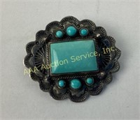 Native American sterling & turquoise pin 9 grams