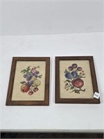 Pair Vtg. Needlepoint Fruit Pictures