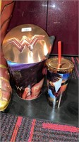 WONDER WOMEN COLLECTABLES POPCORN TIN AND DRINK