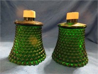 2 Green Diamond Point Votive Cups
