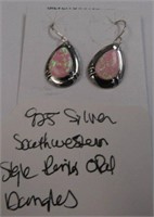 925 Silver Southwestern Style Pink Opal Dangle