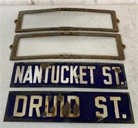 4 pcs- Porcelain Street Signs and Metal Brackets