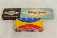 Vintage Cribbage Board & Poker Chips