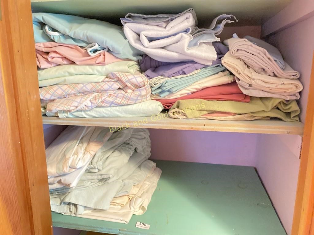 Two Shelves Of Assorted Bed Linens