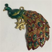 Enameled Peacock Pendant With Colored Stones