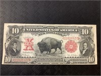 Bison Lg $10 U.S. Red Seal Bank Note.