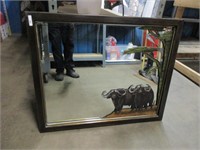 Heavy water buffalo art mirror,27 x 33"