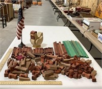 Wooden Lincoln Logs w/ small flag & chicken