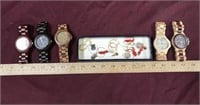 Wood Watches & 8 Pr Of Silver & Gold Earrings