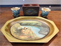VINTAGE HAND PAINTED DECOR, TRAY, AND CANDLE MOLD*