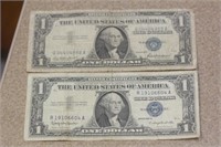 Lot of 2 1957 Blue Seal $1.00 Note