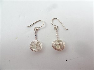 Sterling Silver Drop Spiral Dangle Earrings 1.5g
