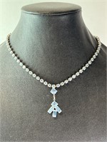 14" Choker Vintage Blue Rhinestone Necklace