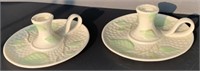 Two "Belleek" Candle Holders " Apple Leaf"